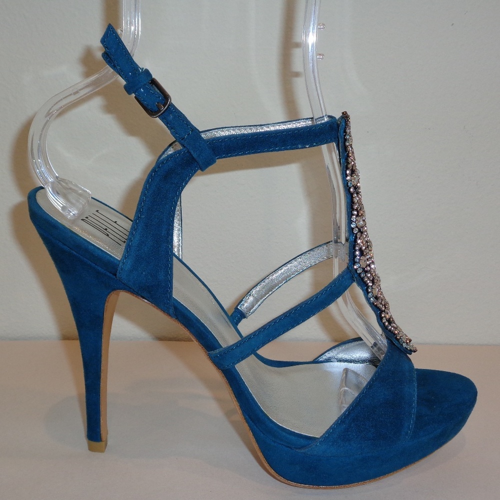 Pelle Moda FIBY Teal Kid Suede Heels Sandals
